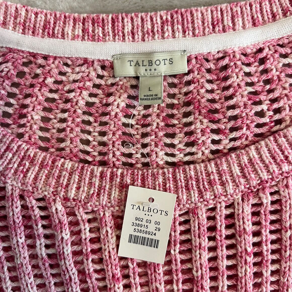 Talbots Sweater Womens Large Pink Open Knit Pullover Beach Cotton Preppy NWT - Picture 9 of 11